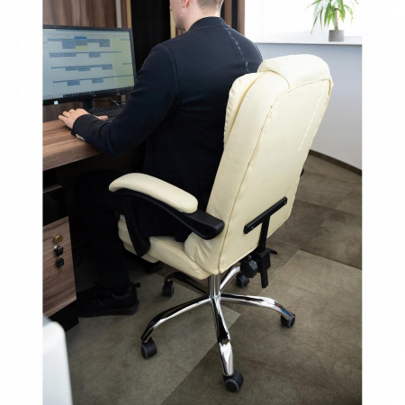 Scaun de birou, Malatec, cu suport pentru picioare, rotativ, piele ecologica, crem, 65x102/110 cm [8]