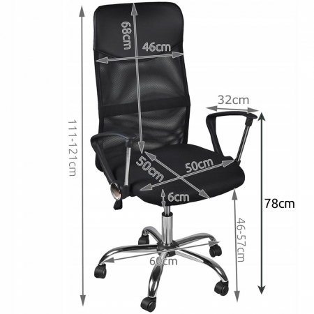 Scaun de birou, rotativ, functie tilt, plasa, negru, max 130 kg, 60x60x111-121 cm, Malatec [7]