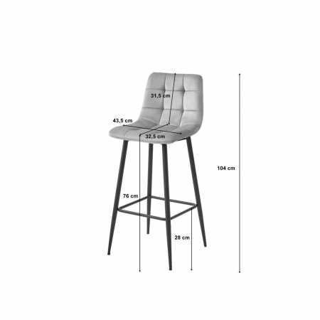 Scaun de bucatarie/bar, Artool, Arceto, catifea, otel, gri si negru, 43.5x32.5x104 cm [1]