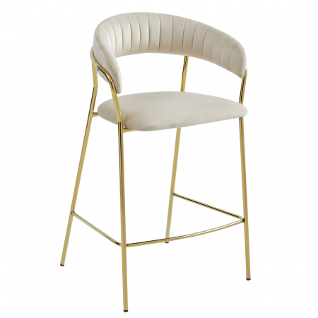Scaune - Scaun de bucatarie/bar, Artool, Badia, catifea, otel, bej si auriu, 46x45x94 cm