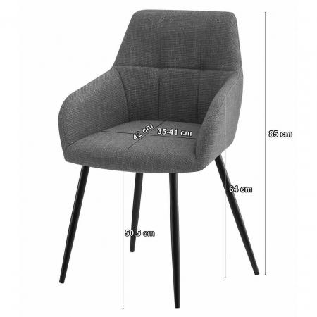 Scaun stil fotoliu bucatarie/living, Artool, Beni, stofa, metal, gri grafit si negru, 57x59x85 cm [5]