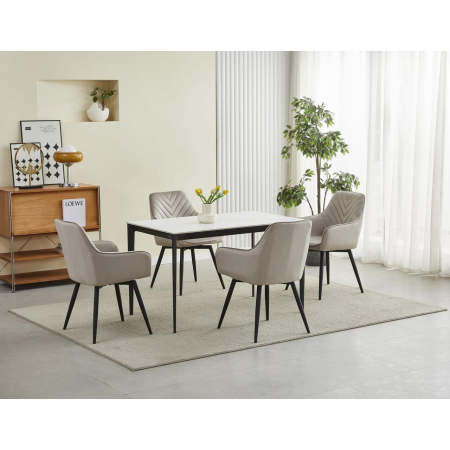 Scaun stil fotoliu bucatarie/living, Artool, Nana, rotativ, catifea, metal, bej inchis si negru, 56x61x83.5 cm [6]