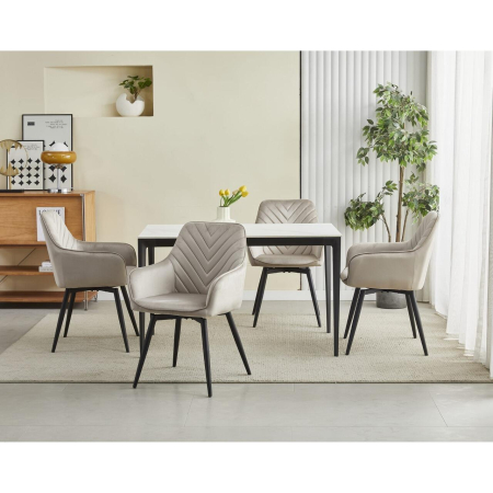 Scaun stil fotoliu bucatarie/living, Artool, Nana, rotativ, catifea, metal, bej inchis si negru, 56x61x83.5 cm [7]