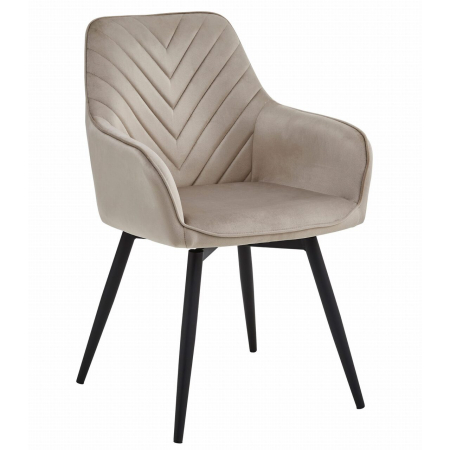 Scaune - Scaun stil fotoliu bucatarie/living, Artool, Nana, rotativ, catifea, metal, bej inchis si negru, 56x61x83.5 cm