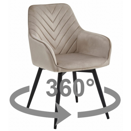 Scaun stil fotoliu bucatarie/living, Artool, Nana, rotativ, catifea, metal, bej inchis si negru, 56x61x83.5 cm [8]