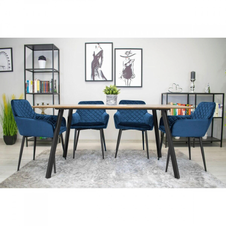 Scaun stil fotoliu bucatarie/living, Artool, Nola, catifea, metal, bleumarin si negru, 58x57x79 cm [2]