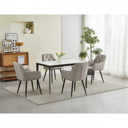 Scaun stil fotoliu bucatarie/living, Artool, York, catifea bej inchis, picioare metal negru, 56x62x83.5 cm [2]