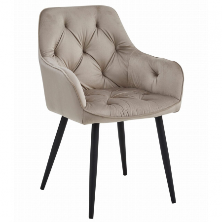 Scaune - Scaun stil fotoliu bucatarie/living, Artool, York, catifea bej inchis, picioare metal negru, 56x62x83.5 cm