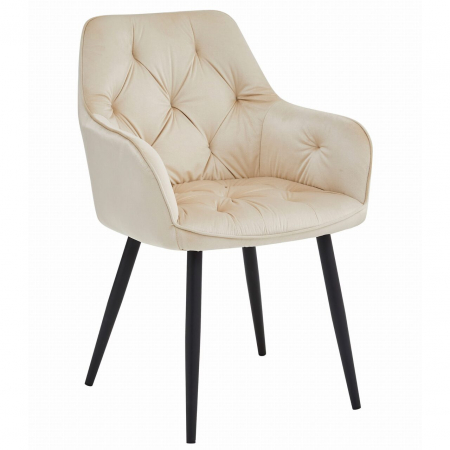 Scaune - Scaun stil fotoliu bucatarie/living, Artool, York, catifea, metal, bej si negru, 56x62x83.5 cm