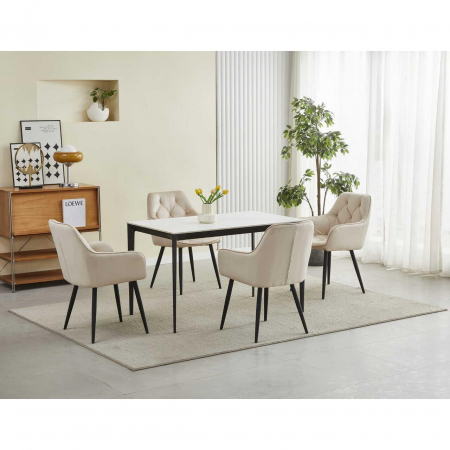 Scaun stil fotoliu bucatarie/living, Artool, York, catifea, metal, bej si negru, 56x62x83.5 cm [7]