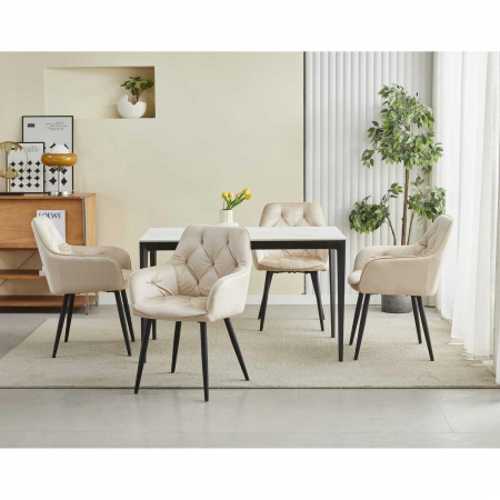 Scaun stil fotoliu bucatarie/living, Artool, York, catifea, metal, bej si negru, 56x62x83.5 cm [4]