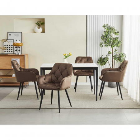 Scaun stil fotoliu bucatarie/living, Artool, York, catifea, metal, maro si negru, 56x62x83.5 cm [6]