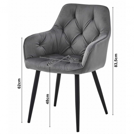 Scaun stil fotoliu bucatarie/living, Artool, York, catifea, metal, negru, 56x62x83.5 cm [2]