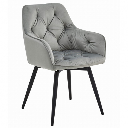 Scaune - Scaun stil fotoliu bucatarie/living, Artool, York, rotativ, catifea, metal, gri argintiu si negru, 56x61x84 cm