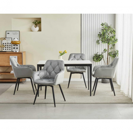 Scaun stil fotoliu bucatarie/living, Artool, York, rotativ, catifea, metal, gri argintiu si negru, 56x61x84 cm [3]