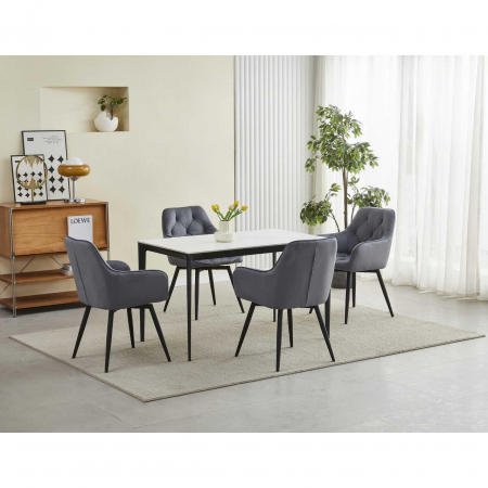 Scaun stil fotoliu bucatarie/living, Artool, York, rotativ, catifea, metal, gri inchis si negru, 56x61x84 cm [8]