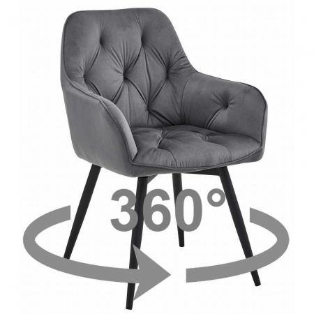 Scaun stil fotoliu bucatarie/living, Artool, York, rotativ, catifea, metal, gri inchis si negru, 56x61x84 cm [7]