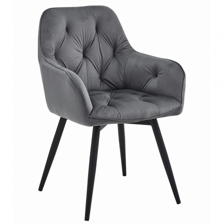 Scaune - Scaun stil fotoliu bucatarie/living, Artool, York, rotativ, catifea, metal, gri inchis si negru, 56x61x84 cm