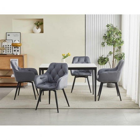 Scaun stil fotoliu bucatarie/living, Artool, York, rotativ, catifea, metal, gri inchis si negru, 56x61x84 cm [4]