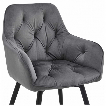 Scaun stil fotoliu bucatarie/living, Artool, York, rotativ, catifea, metal, gri inchis si negru, 56x61x84 cm [5]