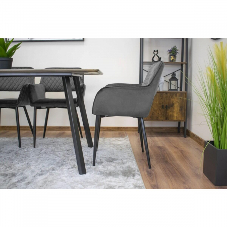 Set 2 scaune bucatarie/living, Artool, Amalfi, catifea, metal, gri si negru, 58x56x83 cm [1]