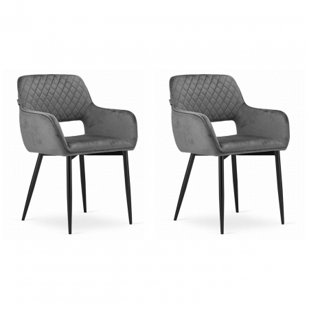 Scaune - Set 2 scaune bucatarie/living, Artool, Amalfi, catifea, metal, gri si negru, 58x56x83 cm