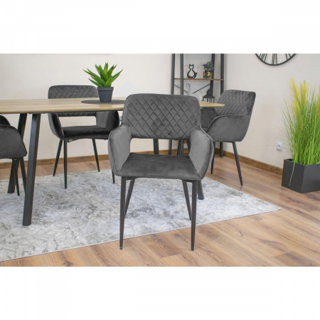Set 2 scaune bucatarie/living, Artool, Amalfi, catifea, metal, gri si negru, 58x56x83 cm [3]