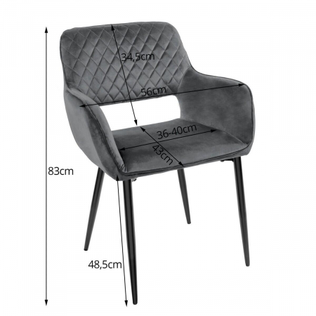 Set 2 scaune bucatarie/living, Artool, Amalfi, catifea, metal, gri si negru, 58x56x83 cm [7]