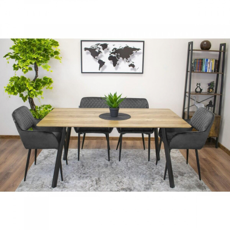 Set 2 scaune bucatarie/living, Artool, Amalfi, catifea, metal, gri si negru, 58x56x83 cm [10]