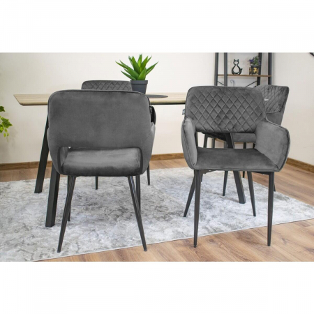 Set 2 scaune bucatarie/living, Artool, Amalfi, catifea, metal, gri si negru, 58x56x83 cm [11]