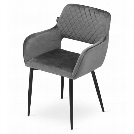 Set 2 scaune bucatarie/living, Artool, Amalfi, catifea, metal, gri si negru, 58x56x83 cm [4]