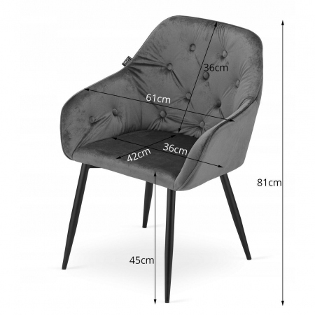 Set 2 scaune bucatarie/living, Artool, Forio, catifea, metal, gri si negru, 61x55.5x81 cm [7]