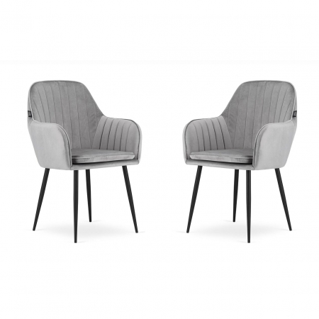 Scaune - Set 2 scaune bucatarie/living, Artool, Lugo, catifea, metal, argintiu si negru, 57.5x56.5x86.5 cm