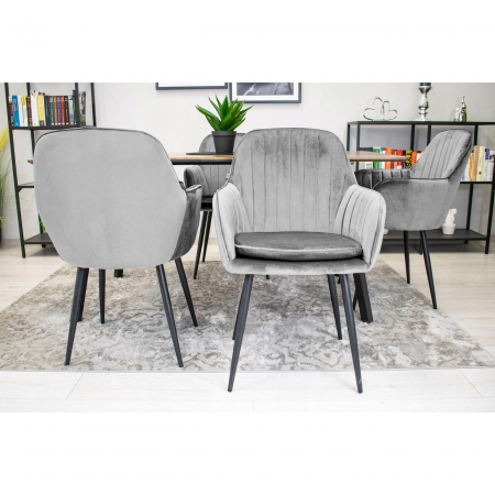 Set 2 scaune bucatarie/living, Artool, Lugo, catifea, metal, argintiu si negru, 57.5x56.5x86.5 cm [7]