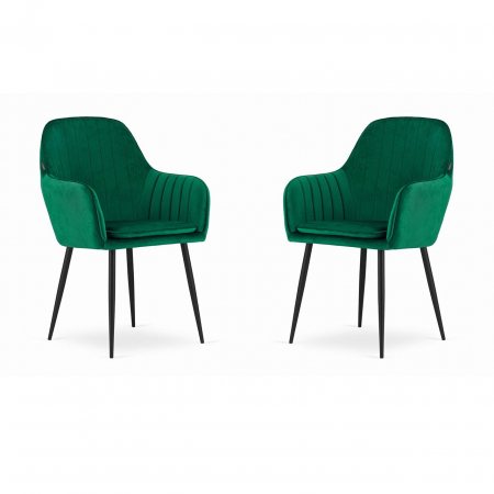 Scaune - Set 2 scaune bucatarie/living, Artool, Lugo, catifea, metal, verde si negru, 57.5x56.5x86.5 cm
