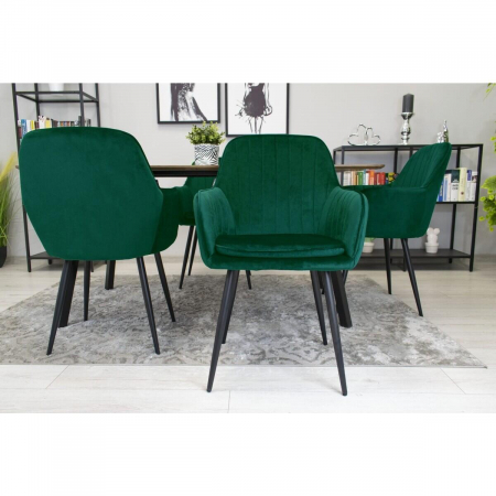 Set 2 scaune bucatarie/living, Artool, Lugo, catifea, metal, verde si negru, 57.5x56.5x86.5 cm [5]