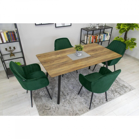 Set 2 scaune bucatarie/living, Artool, Lugo, catifea, metal, verde si negru, 57.5x56.5x86.5 cm [2]