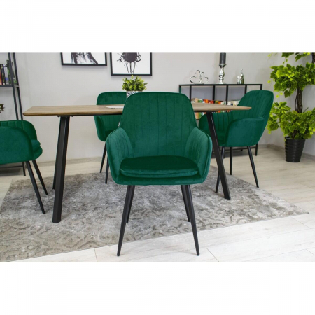 Set 2 scaune bucatarie/living, Artool, Lugo, catifea, metal, verde si negru, 57.5x56.5x86.5 cm [6]