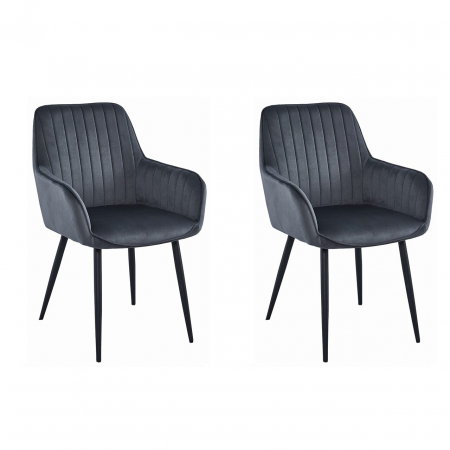 Scaune - Set 2 scaune bucatarie/living, Artool, solden, catifea, metal, gri inchis si negru, 55x45.5x83.5 cm