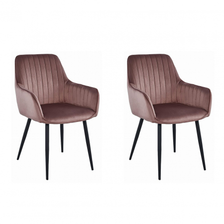 Scaune - Set 2 scaune bucatarie/living, Artool, solden, catifea, metal, roz si negru, 55x45.5x83.5 cm