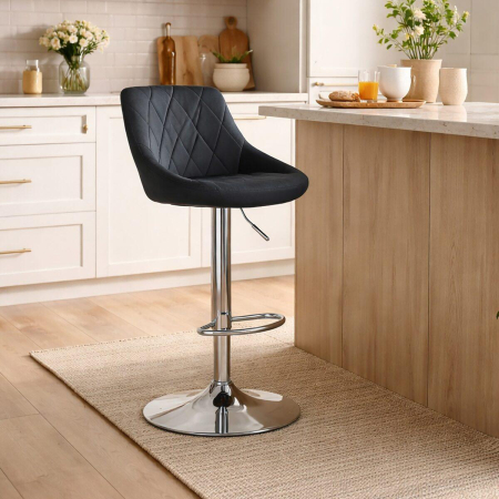 Set 2 scaune de bucatarie/bar, Artool, Kast, rotativ, catifea neagra, picior metal argintiu, 45.5x49x85-105 cm [3]