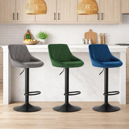 Set 2 scaune de bucatarie/bar, Artool, Kast, rotativ, catifea neagra, picior metal negru, 45.5x49x105 cm [4]