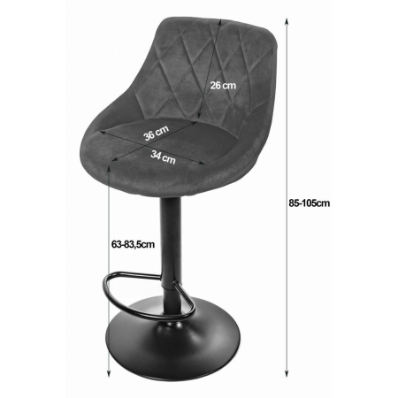 Set 2 scaune de bucatarie/bar, Artool, Kast, rotativ, catifea neagra, picior metal negru, 45.5x49x105 cm [5]
