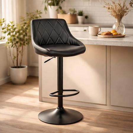 Set 2 scaune de bucatarie/bar, Artool, Kast, rotativ, piele ecologica neagra, picior metal negru, 45.5x48.5x85-105 cm [1]