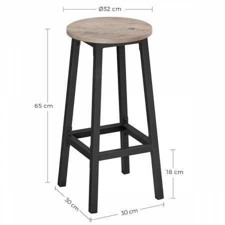 Set 2 scaune de bucatarie/bar, Artool, pal si otel, gri rustic, negru, 32x65 cm [2]