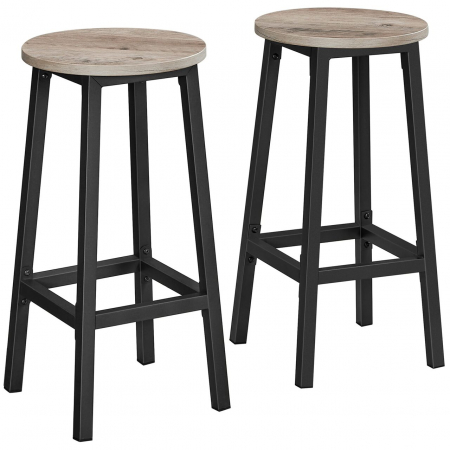 Scaune - Set 2 scaune de bucatarie/bar, Artool, pal si otel, gri rustic, negru, 32x65 cm