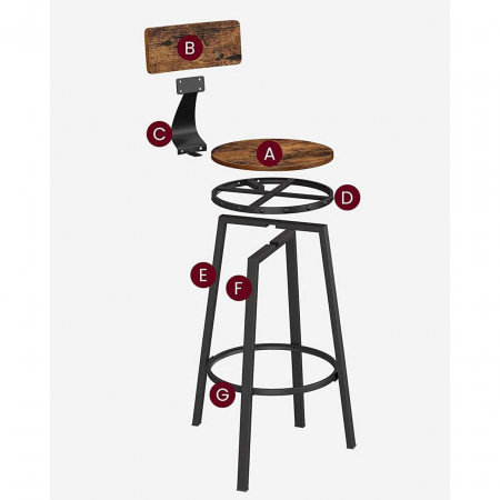 Set 2 scaune de bucatarie/bar, Artool, pal si otel, maro rustic, negru, 54x99 cm [6]