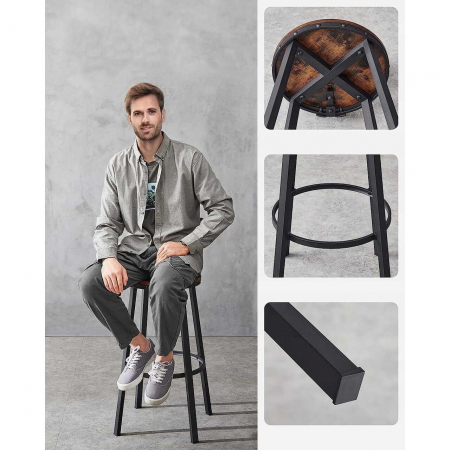 Set 2 scaune de bucatarie/bar, Artool, pal si otel, maro rustic, negru, 54x99 cm [1]