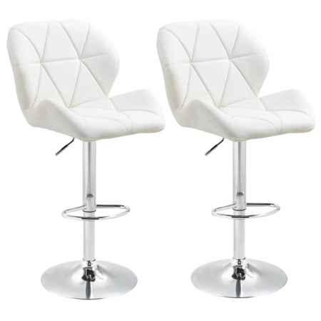 Scaune - Set 2 scaune de bucatarie/bar, Avery, rotative, piele, alb si argintiu, 51.5x57.5x93-114.5 cm