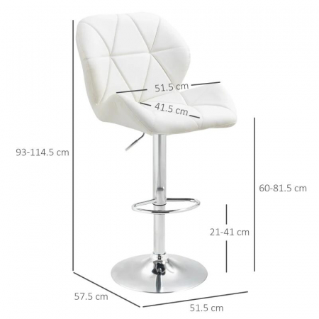 Set 2 scaune de bucatarie/bar, Avery, rotative, piele, alb si argintiu, 51.5x57.5x93-114.5 cm [7]